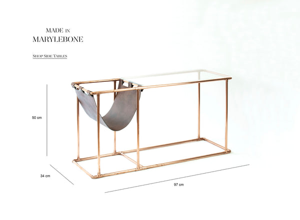 Side Table, Copper, Acrylic & Magazine Holder